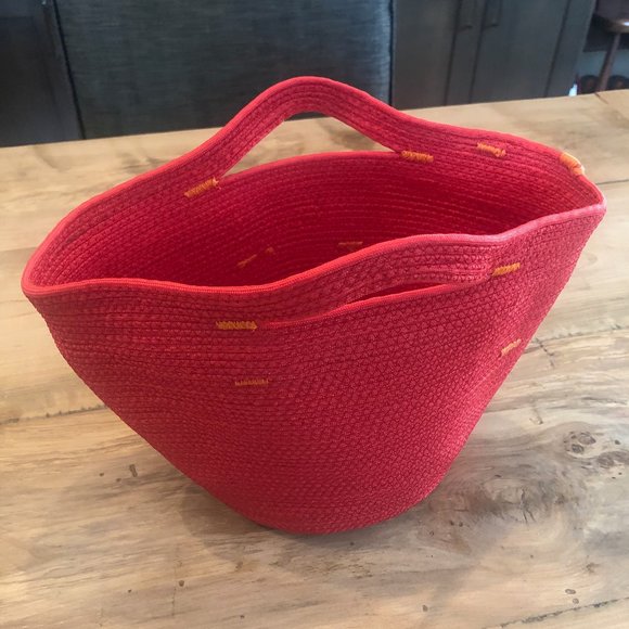 Handmade Bright Red and Orange Storage Basket with Handles - Picture 4 of 9